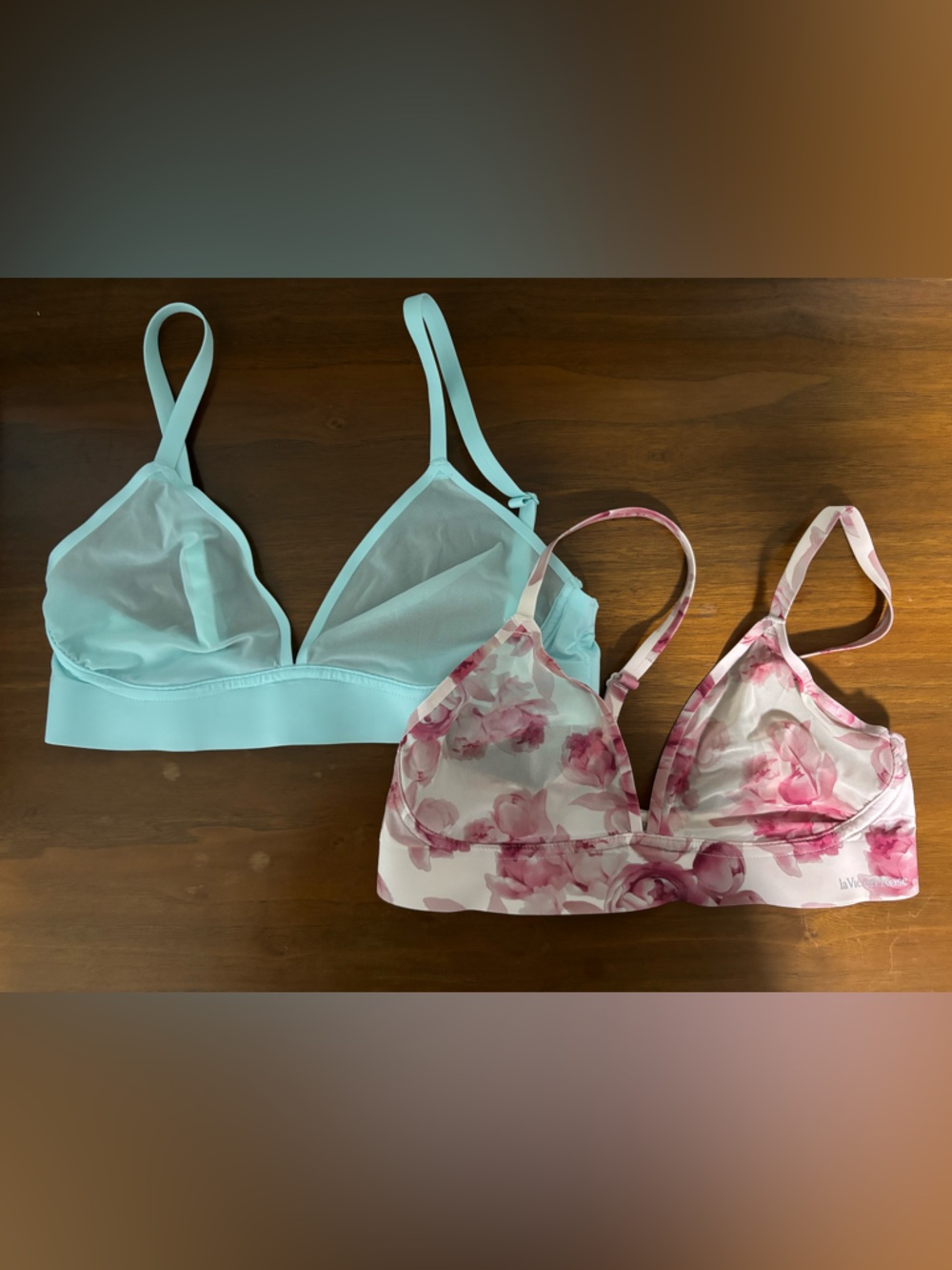 La Vie En Rose Aqua & Pink Floral Sheer Bralette Set